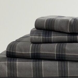NEW Cuddl Duds Heavyweight Flannel QUEEN Size 4pc Sheet Set Charcoal Gray Plaid